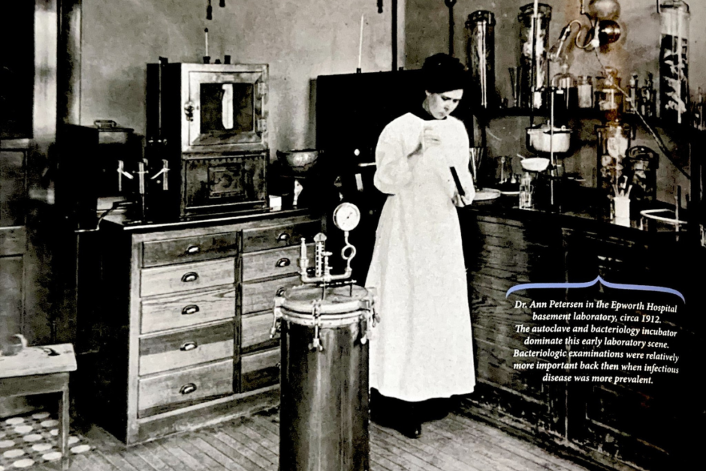Dr. Ann Petersen in the Epworth Hospital basement lab, circa 1912